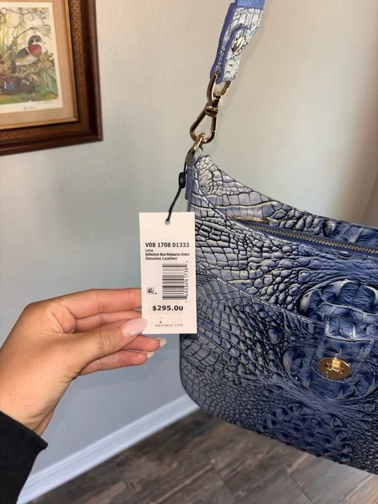 Brahmin Navy Croc-Embossed Leather Crossbody with Gold Hardware - Picture 2 of 5